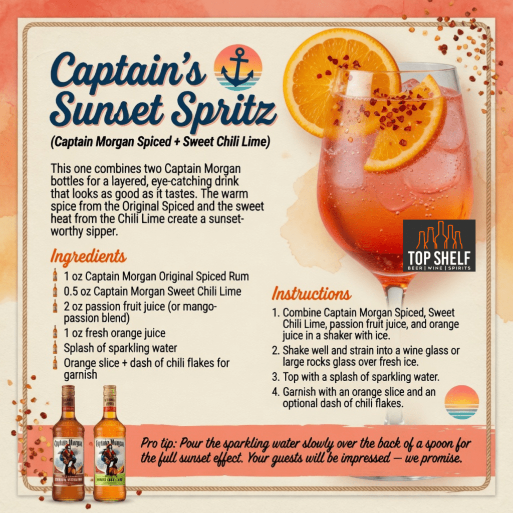 Captain’s Sunset Spritz (Captain Morgan Spiced + Sweet Chili Lime)
